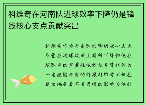 科维奇在河南队进球效率下降仍是锋线核心支点贡献突出 科维奇在河南队进球效率下降仍是锋线核心支点贡献突出